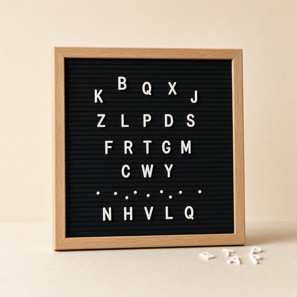 A felt letter board in a wood frame